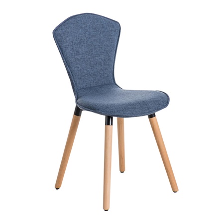 Chaise visiteur FELIKA, Piétement en Bois, Grand Rembourrage, en Tissu, Bleu