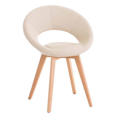 Chaise visiteur TIMY, Design exclusif, Piétement en Bois, Grand Rembourrage, en Cuir, Crème