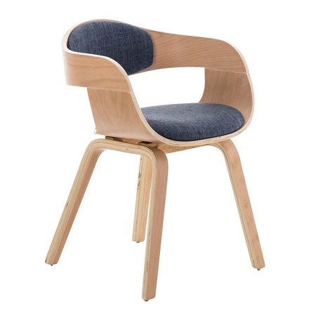 Chaise conférence BHOUTAN TISSU design exclusif, structure en bois couleur hêtre, Bleu