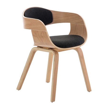 Chaise conférence BHOUTAN TISSU design exclusif, structure en bois couleur hêtre, Gris foncé