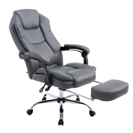 Fauteuil de bureau CASTI, Repose-pieds Extensible, Grand Rembourrage, Cuir, Gris