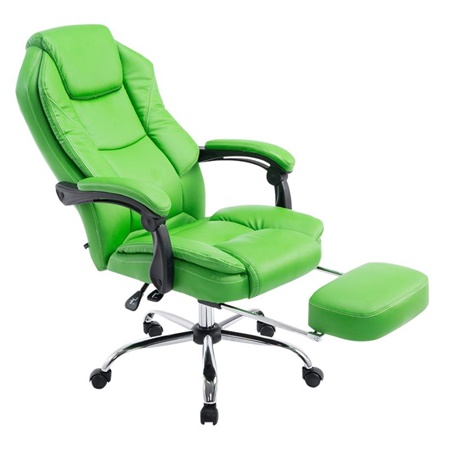 Fauteuil de bureau CASTI, Repose-pieds Extensible, Grand Rembourrage, Cuir, Vert