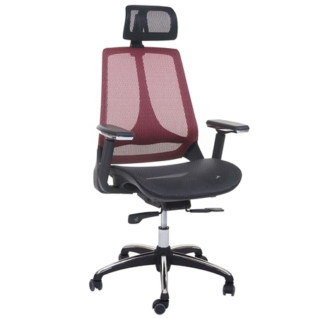 Chaise Ergonomique ALAN en maille, Mécanisme Synchrone, Utilisation 8 h, Rouge et Noir