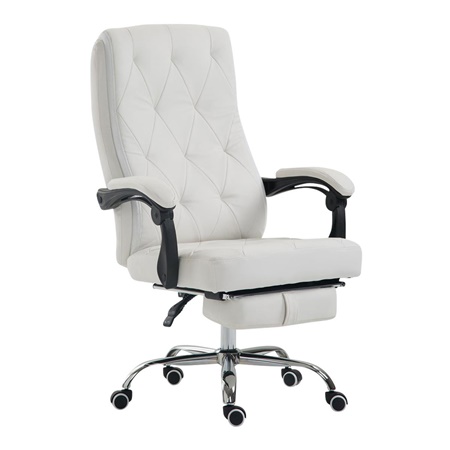 Fauteuil de bureau BENETY, Repose-pieds extensible, Grand rembourrage,  cuir, Blanc