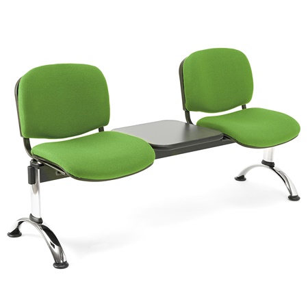 Banc salle d'attente 2 sièges et table MOBY BASE, Structure en Métal, Grand Rembourrage, Tissu Vert