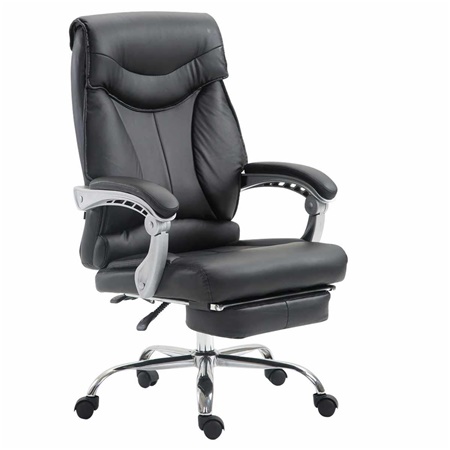 Fauteuil de bureau OREGON, Repose-pieds Extensible, Grand Rembourrage, Cuir, Noir