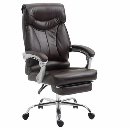 Fauteuil de bureau OREGON, Repose-pieds Extensible, Grand Rembourrage, Cuir, Marron