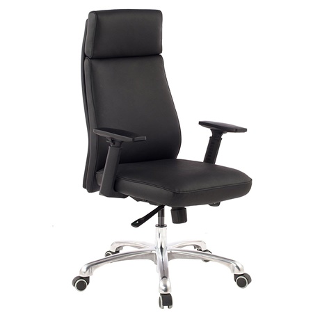 Fauteuil de bureau TRINIDAD, Grand rembourrage et ergonomie, Piétement en métal, Cuir , Noir