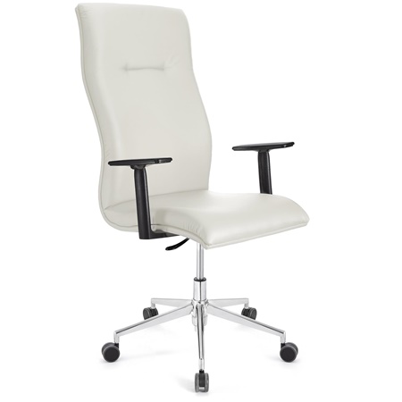 Fauteuil de bureau ANIBAL PRO CUIR, Grand dossier, Accoudoirs Ajustables, Blanc