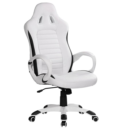 Fauteuil Gamer MUSIK, Design Exclusif avec coutures, Grande qualité, Cuir, Blanc