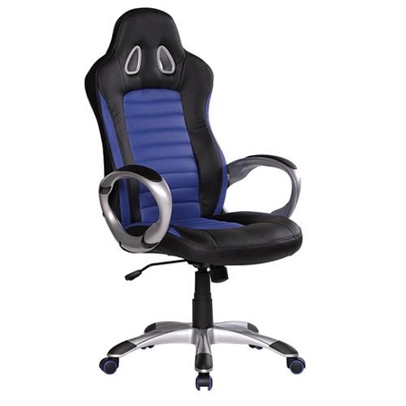 Fauteuil Gamer MUSIK, Design Exclusif avec coutures, Grande qualité, Cuir, Bleu