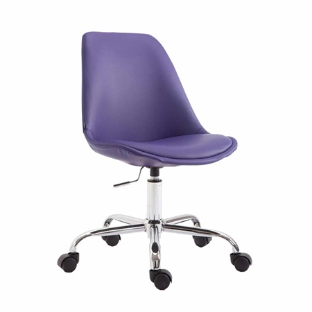 Chaise de bureau Design TOULON, Piétement Métallique, Revêtement en Cuir, Violet