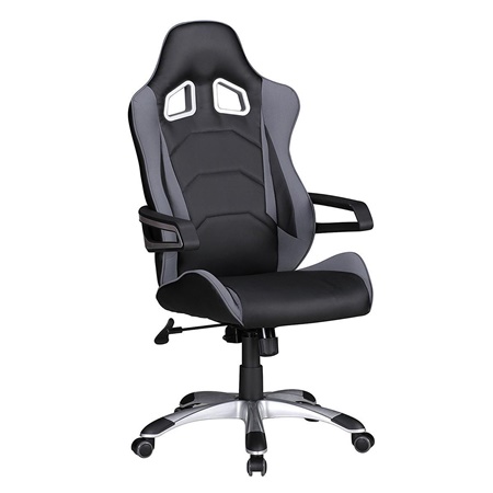 Chaise Gamer GABIN, Design sportif, Utilisation professionelle, Tissu, Noir et Gris