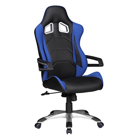 Chaise Gamer GABIN, Design sportif, Utilisation professionelle, Tissu, Noir et Bleu