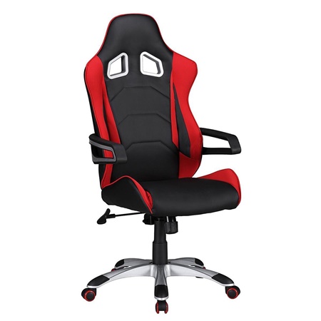 Chaise Gamer GABIN, Design sportif, Utilisation professionelle, Tissu, Noir et Rouge