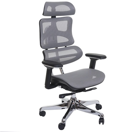 Siège Ergonomique MINERVE, Totalement Ajustable, ISO 9001, en Maille, Noir et Gris