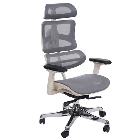 Siège Ergonomique MINERVE, Totalement Ajustable, ISO 9001, en Maille, Gris et Blanc