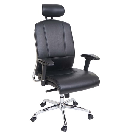 Chaise Ergonomique LAKRON, Utilisation 8 Heures, Système basculant, Cuir, Noir