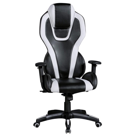 Chaise Gamer LANDAU, accoudoirs ajustables, Revêtement Cuir, Noir et Blanc