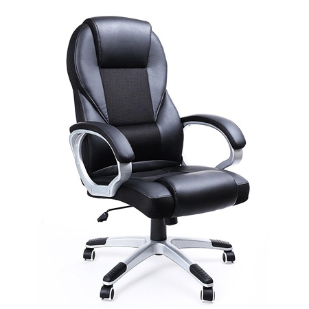 Fauteuil de bureau DYLAN, Grand rembourrage, Revêtement en maille respirable et Cuir, Noir