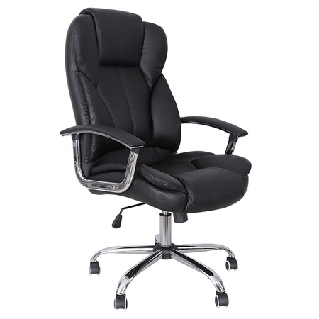 Fauteuil de bureau DUC, Grand rembourrage, Piétement métallique, Cuir, Noir