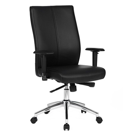 Fauteuil de bureau DINA, Grand rembourrage, Accoudoirs Ajustables, Cuir avec Coutures, Noir