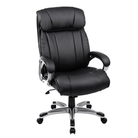 Fauteuil de bureau MORRISON, Grand rembourrage, Résistance jusqu'à 150 kg, Cuir, Noir