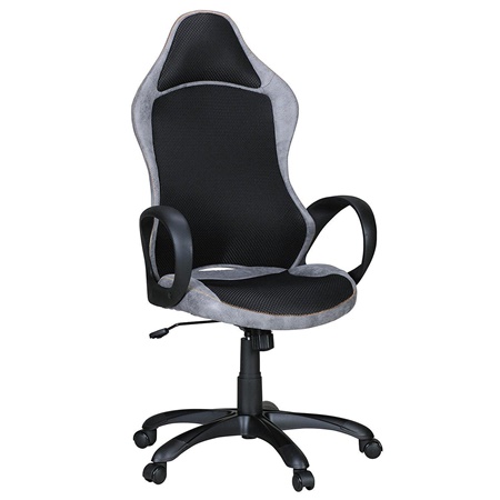 Fauteuil de bureau ROSENBER, Style sportif, Design ergonomique, en Cuir Gris et Maille Respirable Noire