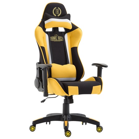 Fauteuil de bureau Gamer JEMEX TISSU, Dossier Inclinable, Coussins Inclus, Noir/Jaune