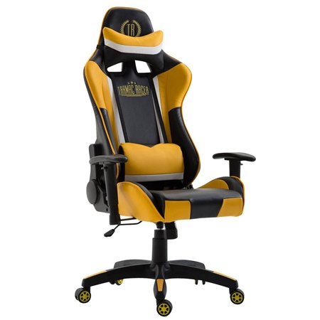 Fauteuil de bureau Gamer JEMEX, Dossier Inclinable, Coussins Inclus, Cuir,  Noir/Jaune