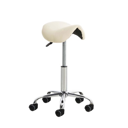 Tabouret de travail RESO, Forme ergonomique, Grand Rembourrage, en cuir, Crème