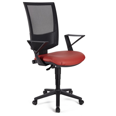 Chaise de bureau PANDORA CUIR, Dossier Ajustable en Maille, Rembourrage épais, Rouge