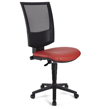 Chaise de bureau PANDORA SANS ACCOUDOIRS CUIR, Dossier Ajustable en Maille, Rembourrage épais, Rouge