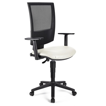 Chaise de Bureau PANDORA PLUS CUIR, Dossier en Maille, Accoudoirs Ajustables, Rembourrage épais, Blanc