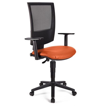 Chaise de Bureau PANDORA PLUS CUIR, Dossier en Maille, Accoudoirs Ajustables, Rembourrage épais, Orange