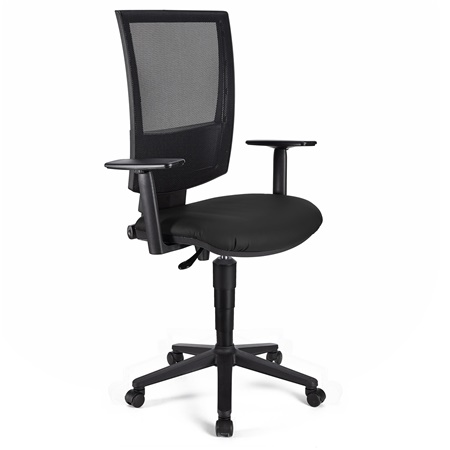 Chaise de Bureau PANDORA PLUS CUIR, Dossier en Maille, Accoudoirs Ajustables, Rembourrage épais, Noir