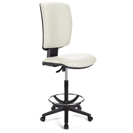 Tabouret de Bureau ATLAS SANS ACCOUDOIRS CUIR, Dossier Ajustable, Grand Rembourrage, Blanc