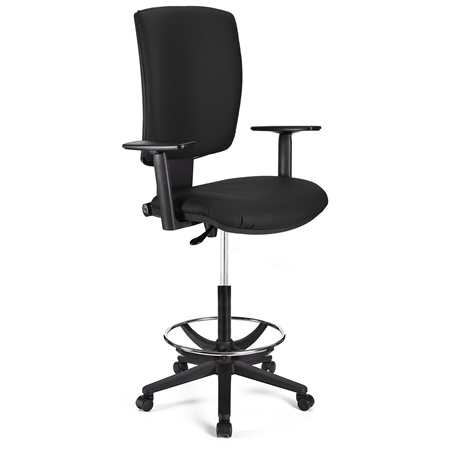 Tabouret de Bureau ATLAS PLUS CUIR, Dossier Ajustable, Grand Rembourrage, Noir