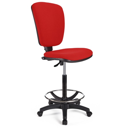 Tabouret de Travail CALIPSO SANS ACCOUDOIRS, Dossier Ajustable, Grand Rembourrage, Tissu, Rouge