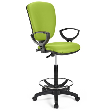 Tabouret de Travail CALIPSO CUIR, Dossier Ajustable, Grand Rembourrage, Vert