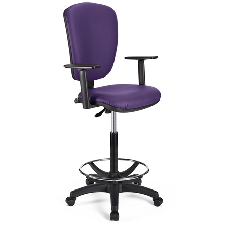 Tabouret de Travail CALIPSO PLUS CUIR, Dossier Ajustable, Grand Rembourrage, Violet