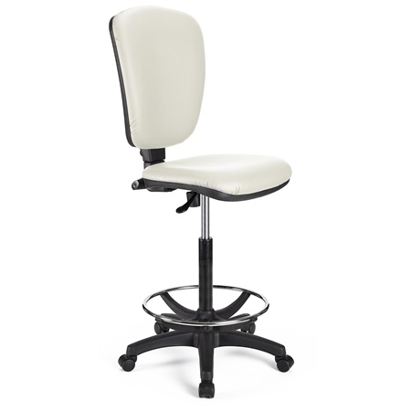 Tabouret de Travail CALIPSO SANS ACCOUDOIRS CUIR, Dossier Ajustable, Grand Rembourrage, Blanc