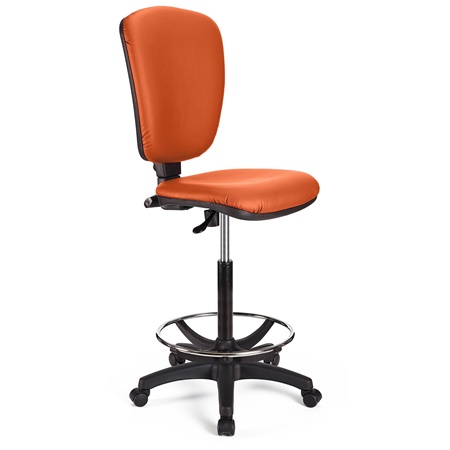 Tabouret de Travail CALIPSO SANS ACCOUDOIRS CUIR, Dossier Ajustable, Grand Rembourrage, Orange