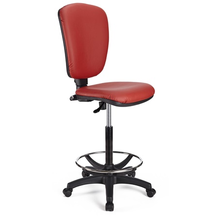 Tabouret de Travail CALIPSO SANS ACCOUDOIRS CUIR, Dossier Ajustable, Grand Rembourrage, Rouge