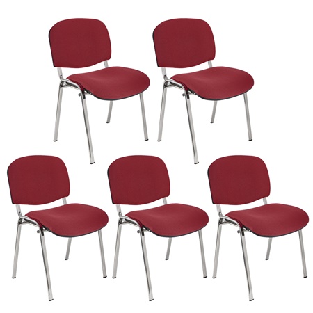 Lot de 5 chaises visiteur MOBY BASE, Commode et Pratique, Prix Incroyable, Bordeaux et Piétement Chromé