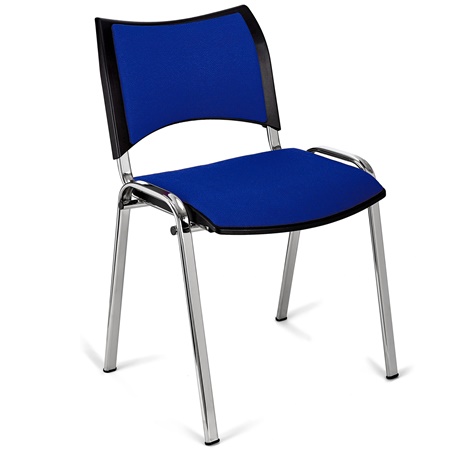 Chaise conférence ROMEL, Rembourrage Commode, Empilable, Piétement Chromé, en Tissu, Bleu