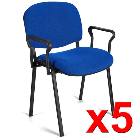 Lot de 5 Chaises visiteur MOBY BASE AVEC ACCOUDOIRS, Commode et Pratique, Piétement Noir et Tissu Bleu