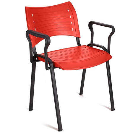 Chaise visiteur ELVA AVEC ACCOUDOIRS, Empilable et Pratique, Piétement Noir, Rouge