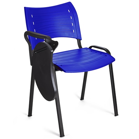 Chaise visiteur ELVA AVEC TABLETTE, Empilable et Pratique, Piétement Noir, Bleu