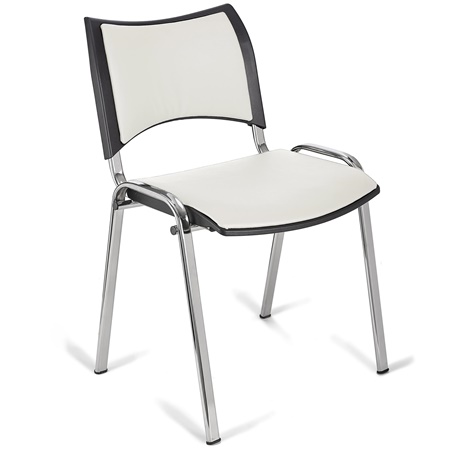 Chaise conférence ROMEL CUIR, Rembourrage Commode, Empilable, Piétement Chromé, Blanc